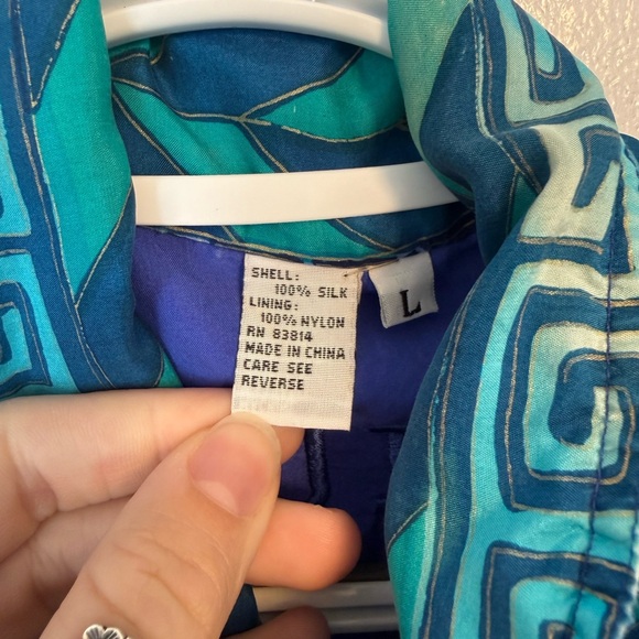 Patterned Blue and Green Bomber Jacket - Picture 3 of 6